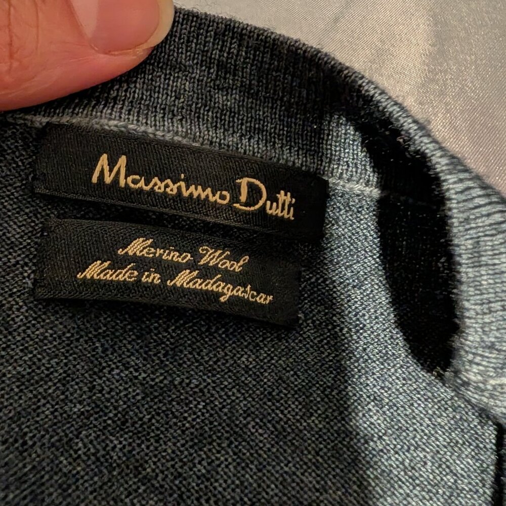 Massimo Dutti Men's 100% Merino Wool Crew Neck Sweater -M -Blue/grey - Picture 6 of 6